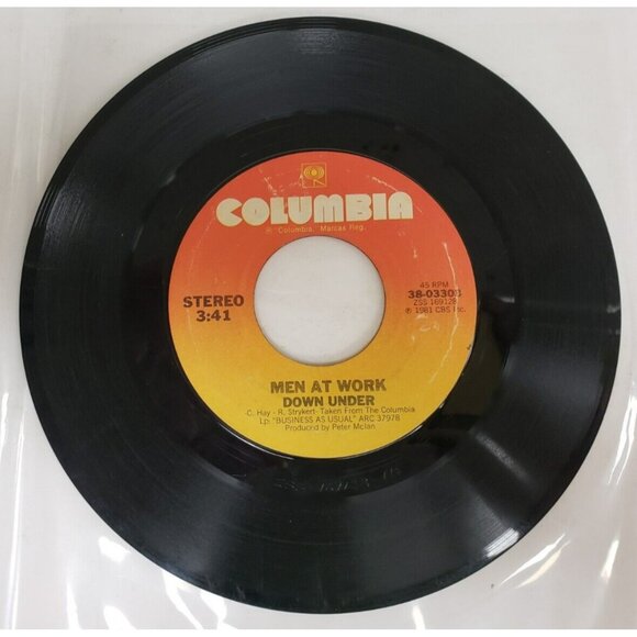 Record 45 RPM Vinyl  Men At Work- Down Under/ Crazy VINTAGE 1981 - Picture 1 of 4